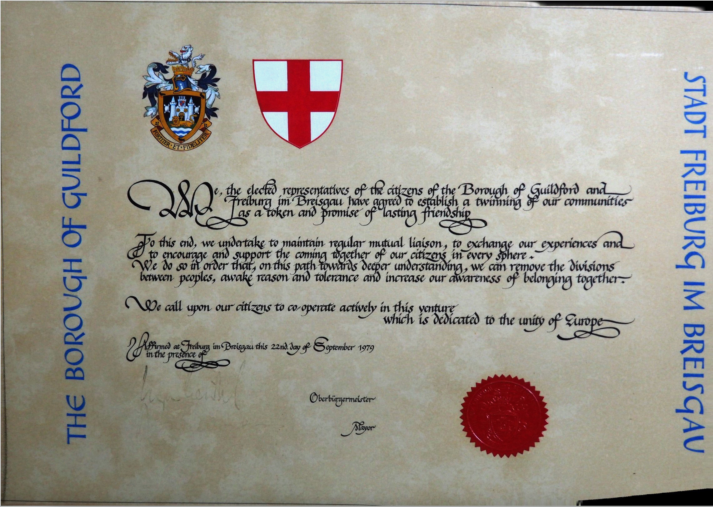 Guildford Freiburg 1979 twinning charter